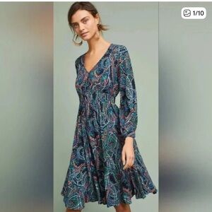 Anthropologie Maeve Multicolor Paisley Long Sleeve Dress